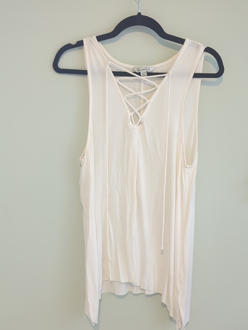 Cream Lace-Up V-Neck Sleeveless Tank Top